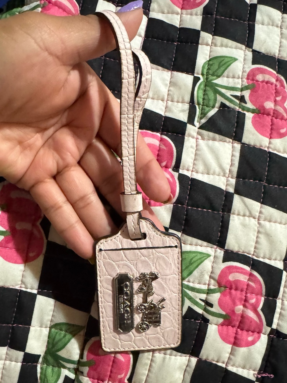 Coach Horse Carriage Pale Blush Croc-Embossed Leather Luggage Tag with Silver H